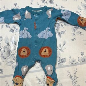 Charming Teal Animal Print Kids Footie